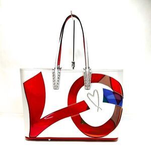 Christian Louboutin White Leather Multicolor LO Love Graphic Cabata Tote Bag